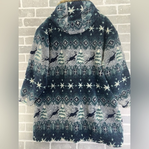 VTG LL Bean Men’s Pile Fleece Hooded Parka Reindeer Fair Isle USA Size L/XL - Picture 6 of 6